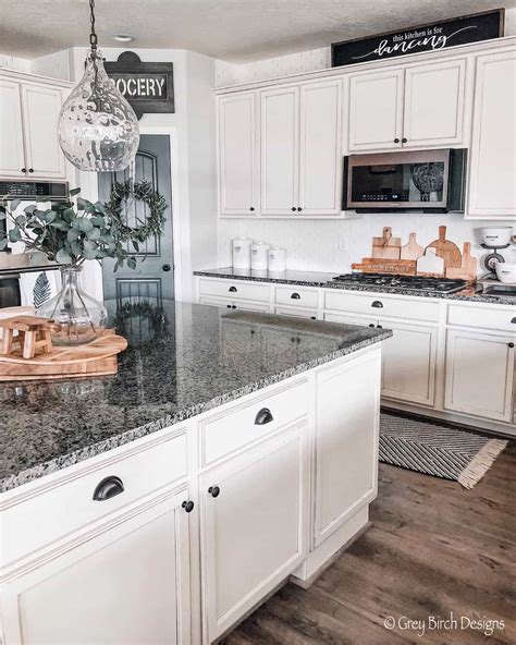 White Farmhouse Kitchen With Black Cabinet Hardware Soul And Lane