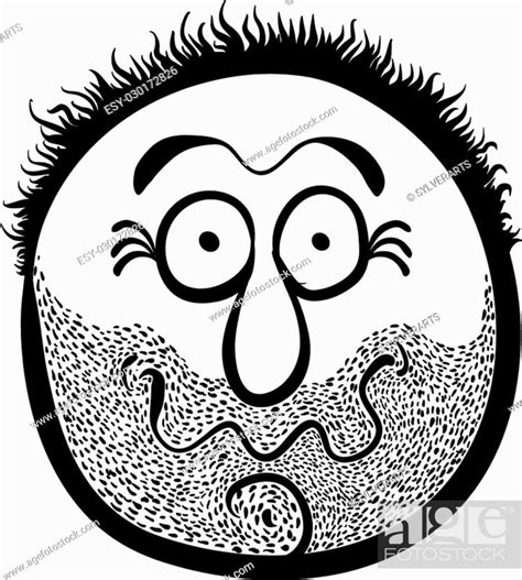 Funny Cartoon Face With Stubble Black And White Lines Vector