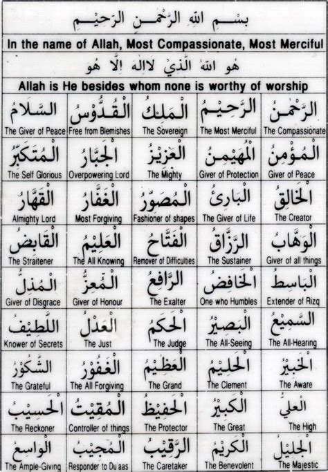 99 Names Of Allah Swt Alnas Foundation