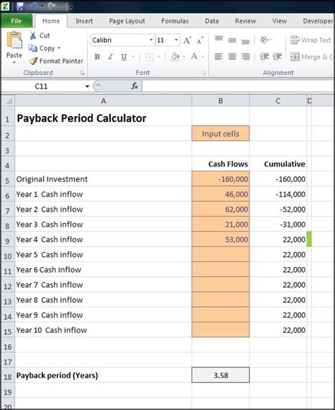 Payback Period Excel Template Pdf Template