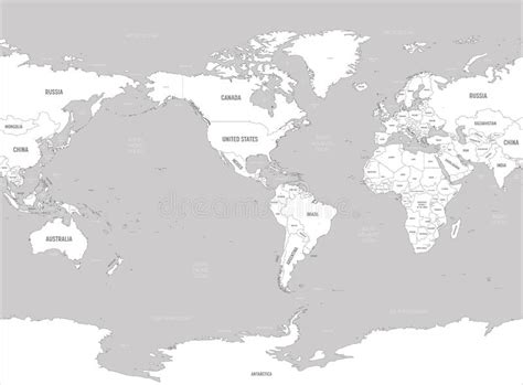 America Centered World Map High Detail Black Silhouette On White