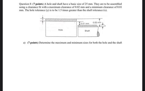 Solved Question 8 7 Points A Hole And Shaft Have A Basic