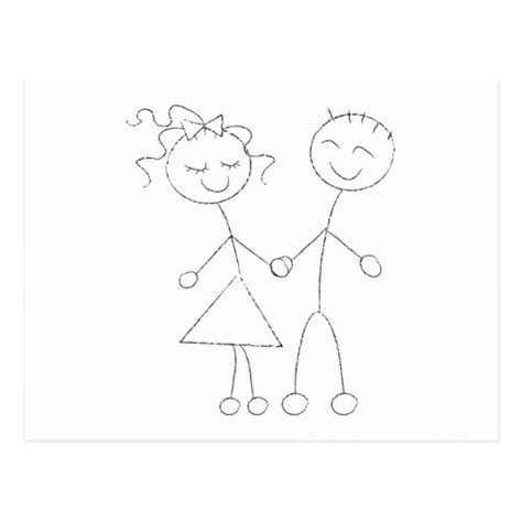 Stick Figure Boy And Girl Postcard Uk