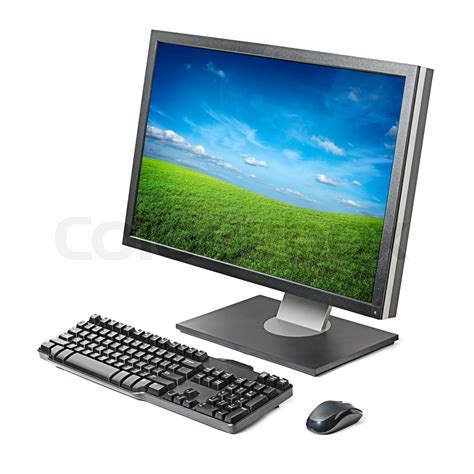 Computer Workstation Monitor Keyboard Mouse Isolated On White