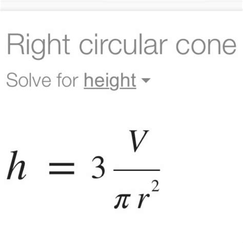 The formula for the volume, v, of a cone having the radius, r, and the height, h, is shown below ...