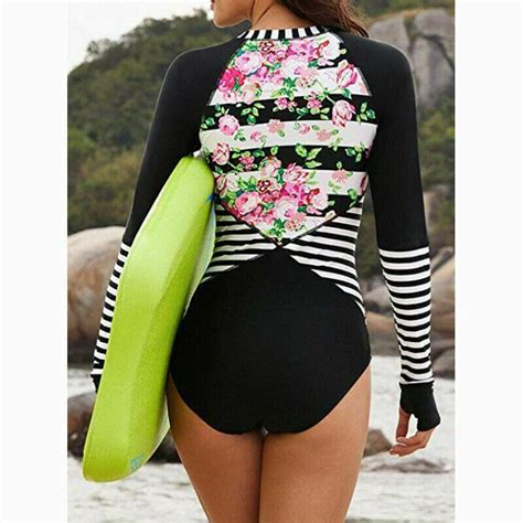 Ablegrid Women Long Sleeve Floral Printed Zip Front One Piece