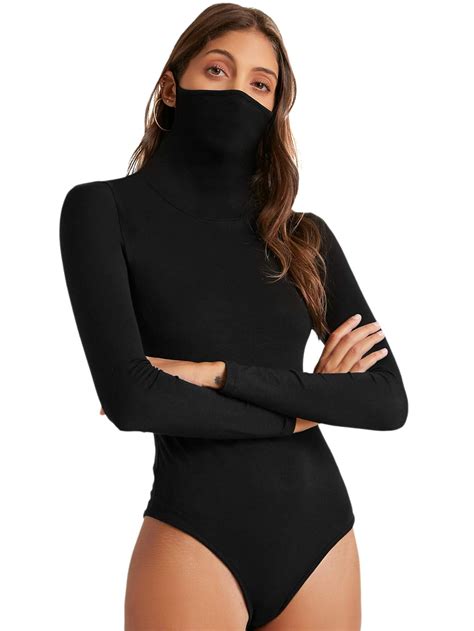 Buy Floerns Womens Solid Turtleneck Long Sleeve Fitted Bodysuit