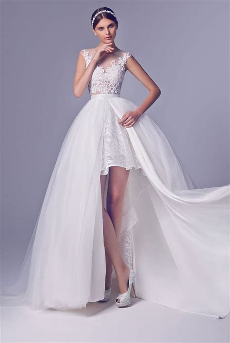 Short Wedding Dress With Long Detachable Train High Low Bridal Gown
