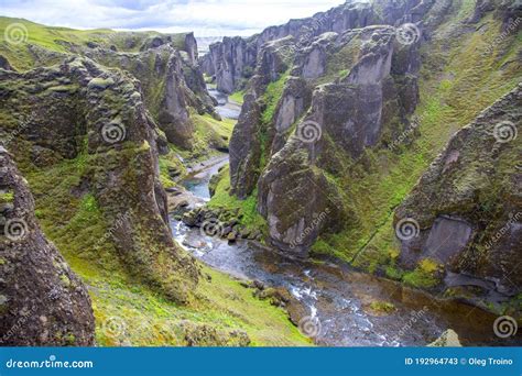 Scenic Fjadrargljufur Canyon In Iceland Stock Image Image Of