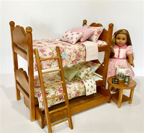American Girl Doll Bunk Beds Oak Stained With Pink And Green Etsy