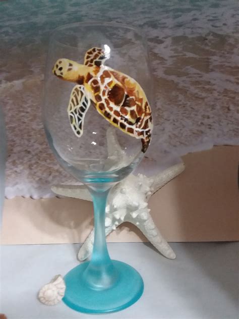 Handpainted Sea Turtle Wine Glass Etsy