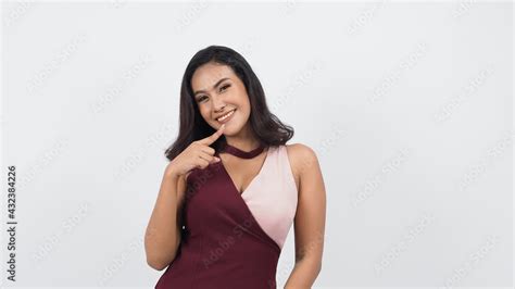 Sexy Business Woman Red Dress Posing In Studio White Background Sexy