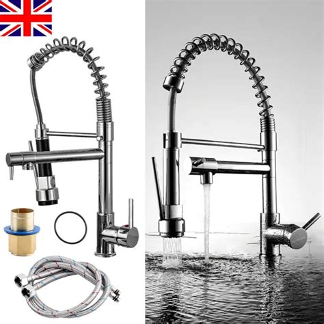 Modern Pull Out Kitchen Mixer Tap Dual Spout Spray Single Lever Chrome