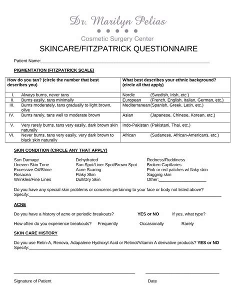 Pdf Skincarefitzpatrick Questionnaire · Skincarefitzpatrick