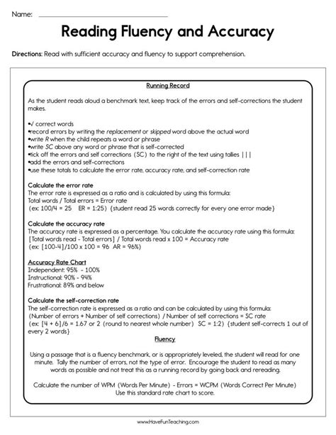 Reading Fluency And Accuracy Worksheet By Teach Simple