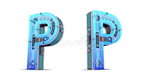 Blue Neon Light 3d Alphabet Illustration With Clipping Paths Stock