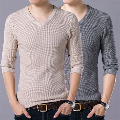 Solid Color Pullover Men V Neck Sweater Men Long Sleeve Shirt Mens