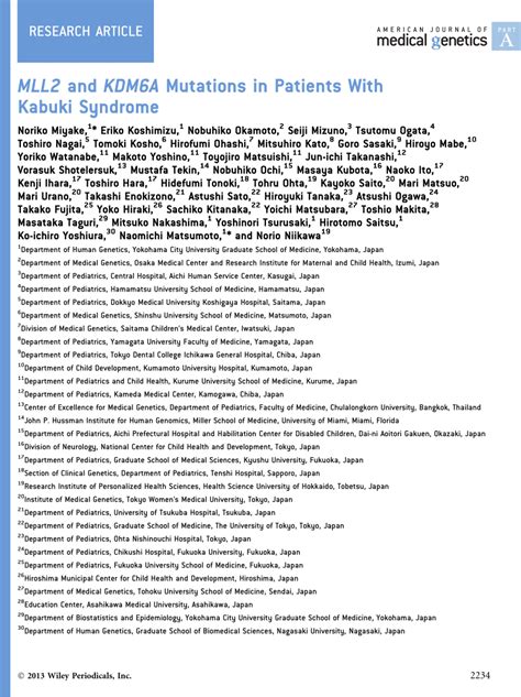 Pdf Mll2 And Kdm6a Mutations In Patients With Kabuki Syndrome