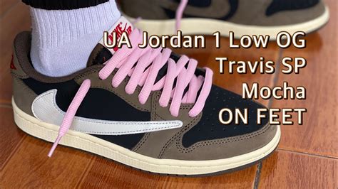 Ua Jordan 1 Low Og Travis Scott Mocha Og Plus On Feet And Lace Swaps