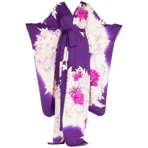 Purple Floral Silk Japanese Kimono Dress Japanese Kimono Dress Silk