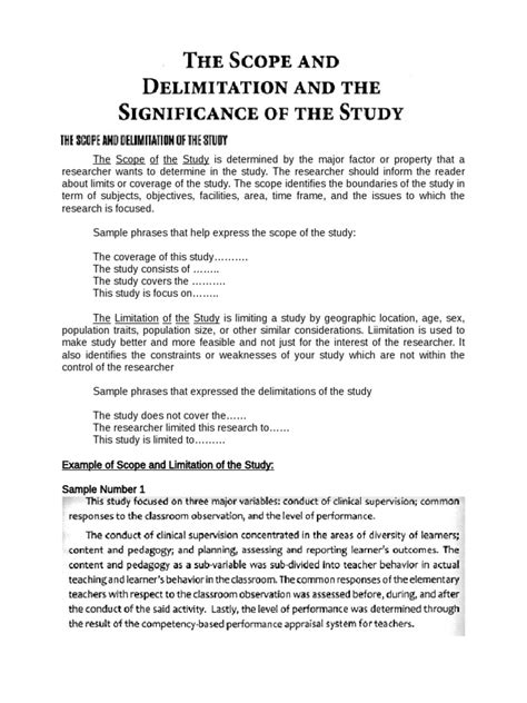 They are characteristics of the research design or methodology that are out of your control. Scope-and-Limitation-and-Significant-of-the-Study (1).docx ...