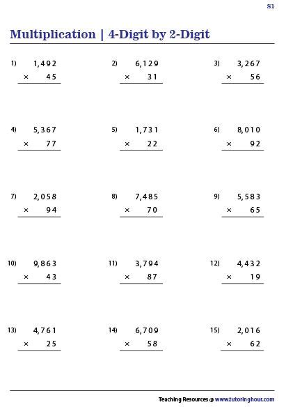 Multiplying 4 Digit By 2 Digit Numbers Worksheets Multiplication