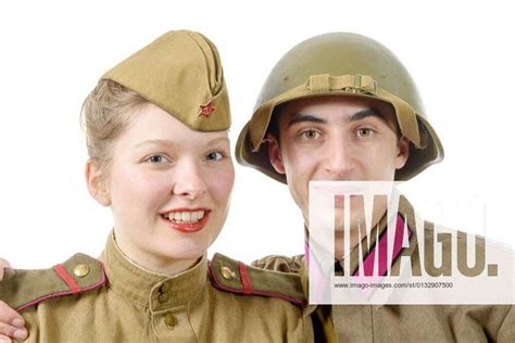 Portrait Couple In Russian Military Uniform Model Released Symbolfoto