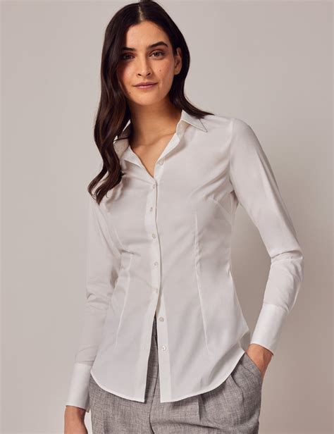 Women S White Fitted Cotton Stretch Shirt Single Cuffs Hawes And Curtis