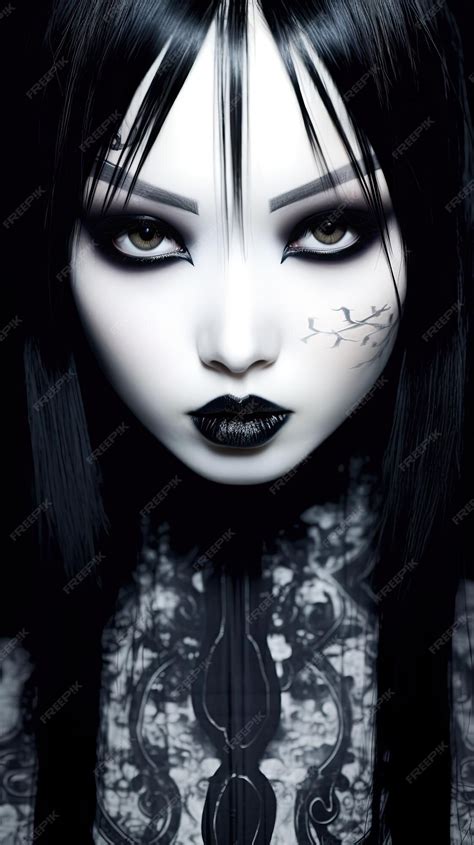 Premium Ai Image A Woman With Black Hair And White Face Makeup