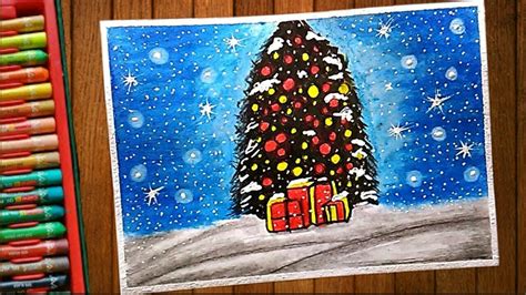 Christmas Tree Drawing With Oil Pastels Step By Step Very Easy