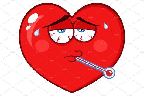 Sick Red Heart With Tired Expression Pre Designed Photoshop Graphics