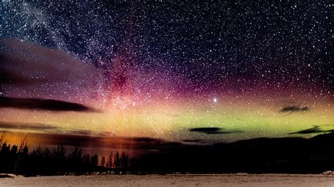 Hd Wallpaper Starry Sky Glitter Stars Northern Lights Nordic