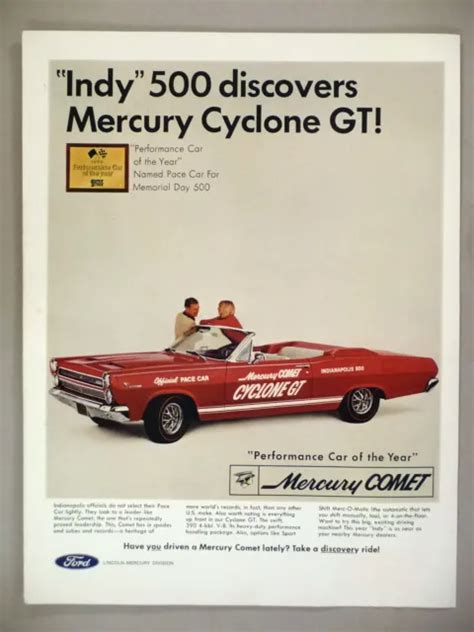 mercury comet cyclone gt print ad 1966 ~ indianapolis 500 pace car 9 99 picclick