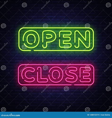Open Close Neon Text Vector Open Close Neon Signboard Design Template