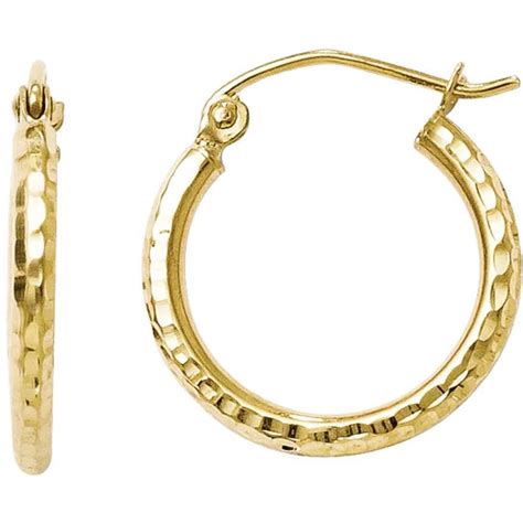Primal Gold 10 Karat Yellow Gold Diamond Cut Hinged Hoop Earrings