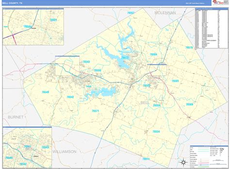 Bell County Tx Zip Code Wall Map Basic Style By Marketmaps