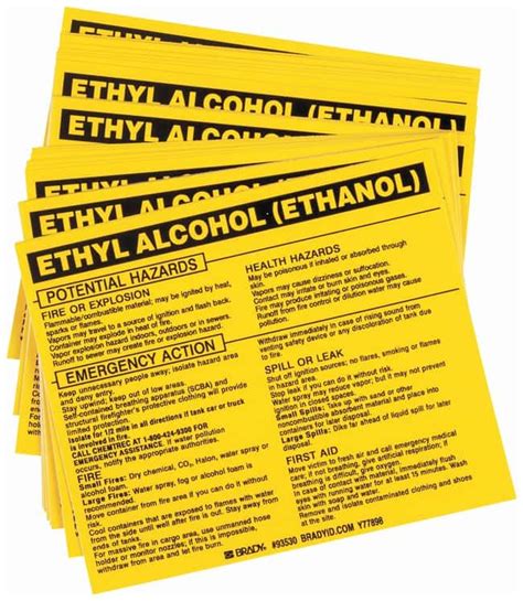 Brady Hazardous Material Label Ethyl Alcohol Ethanol Legend Ethyl