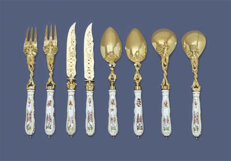 A Continental Silver Gilt And Porcelain Dessert Service Mark Of Cardheilac Second Half Of