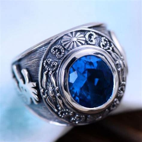Mens Sterling Silver Blue Crystal Ring 1