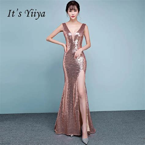 buy it s yiiya evening dress 2018 clearance sequins pink sex deep v neck
