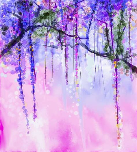 Abstract Flowers Watercolor Painting Spring Purple Flowers Wisteria