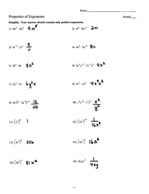 Powers And Exponents Worksheet With Answers