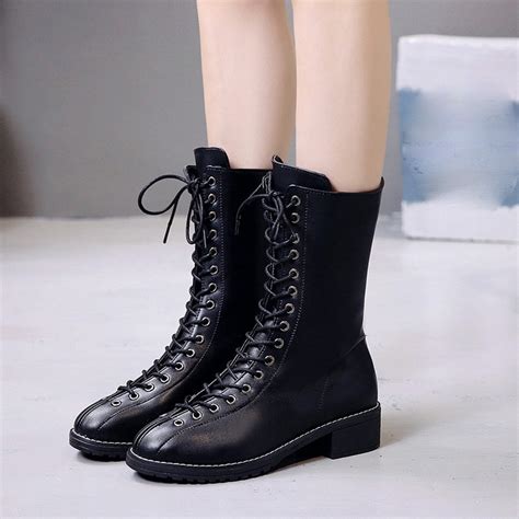 Black Lace Up Mid Calf Boots On Storenvy