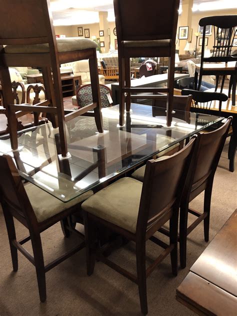 Pub Glass Top Table W6 Chairs Delmarva Furniture Consignment