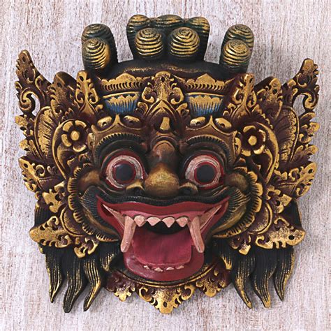 Unicef Market Hand Made Gold Colored Wood Mask From Indonesia Bali