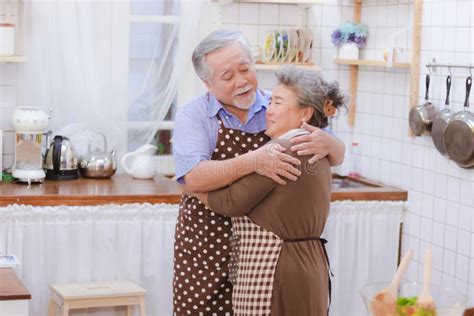 Asian Happy Retired Senior Smiling Cute Elder Couple Hugging Stock Image Image Of Hands