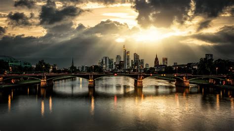 City Bridge Clouds Rays River Wallpapers 1920x1080 513691