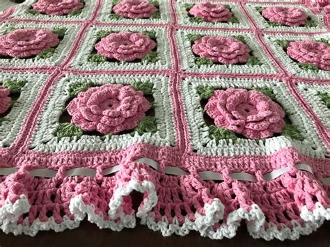 Cotton Crochet Rose Blanket Throw Floral Afghan Etsy Crochet Rose