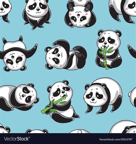Seamless Pattern With Cartoon Pandas Royalty Free Vector