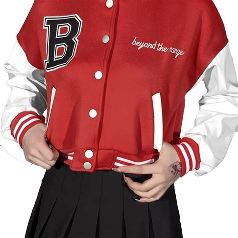 Womens Varsity Jacket Cropped Letter Baseball Bomber Jacket Vintage Y2k